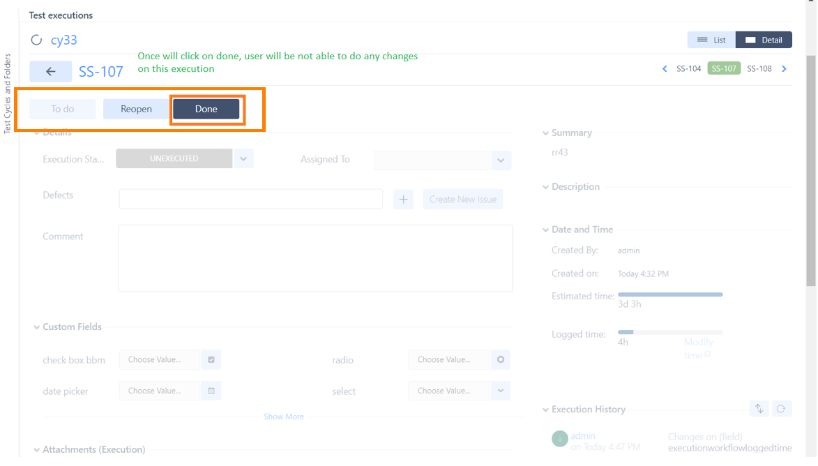 Done execution status Done execution status
