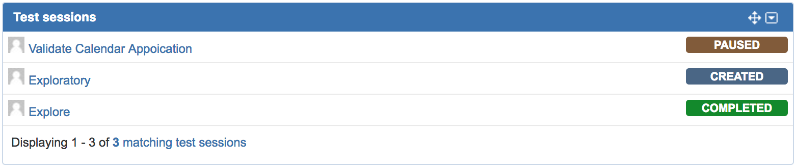 Test sessions list Test sessions list