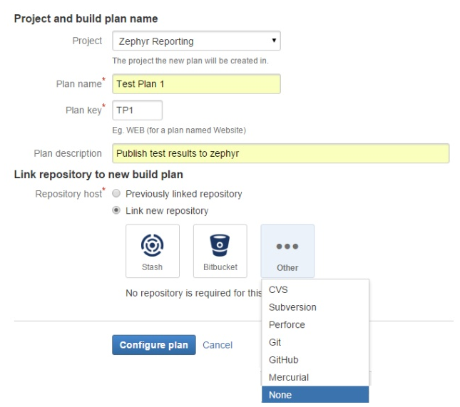 New project configuration New project configuration