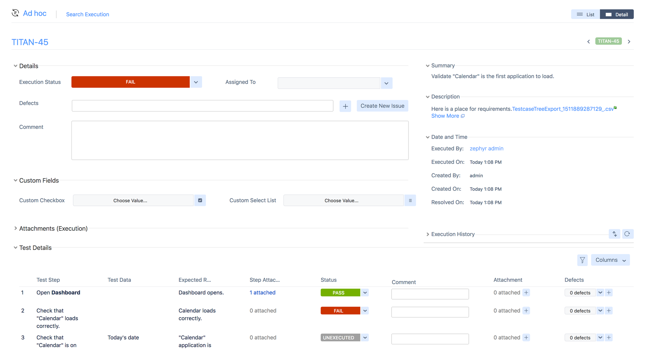 Ad-hoc test execition page Ad-hoc test execition page