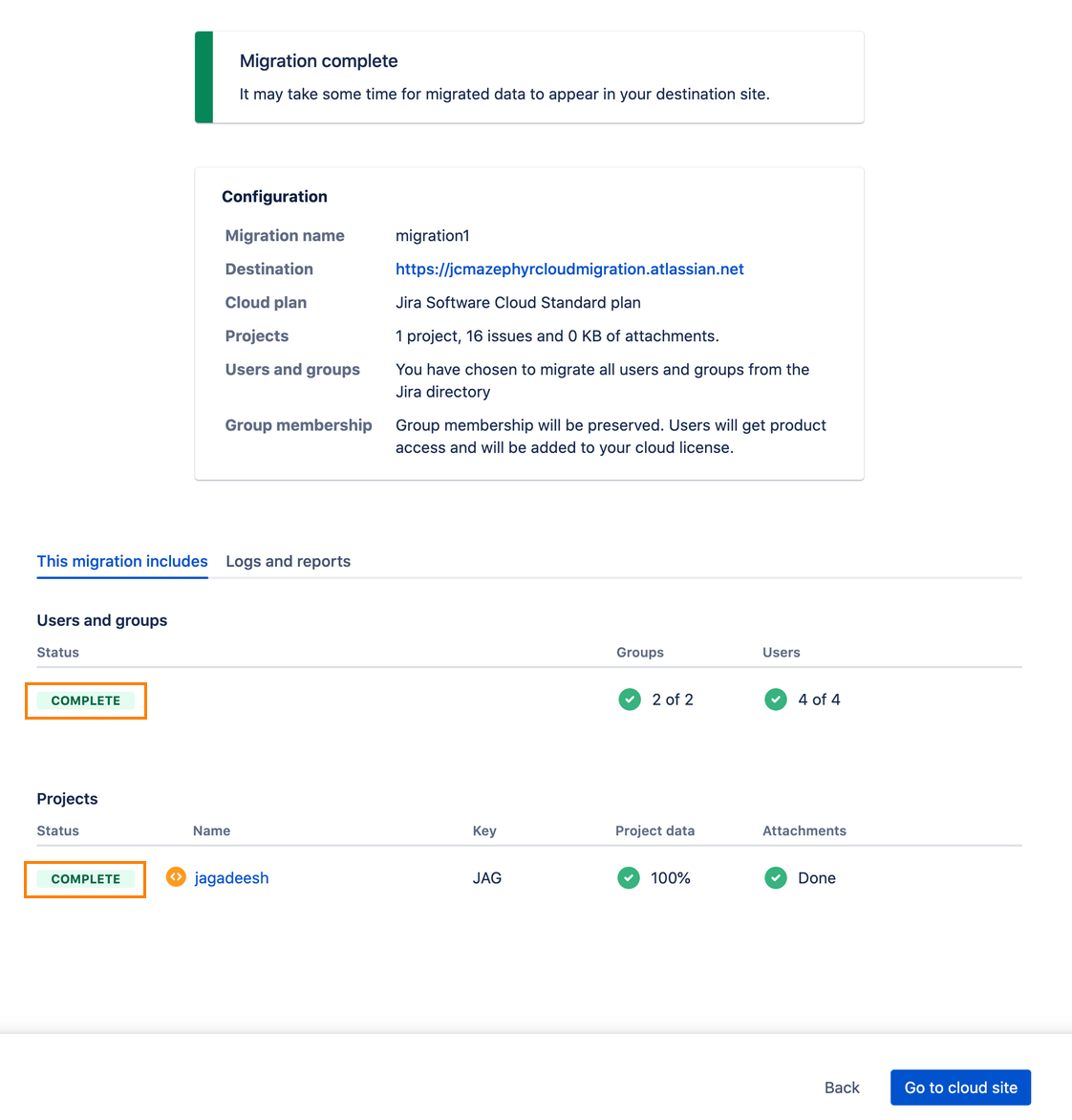 Migration complete Migration complete