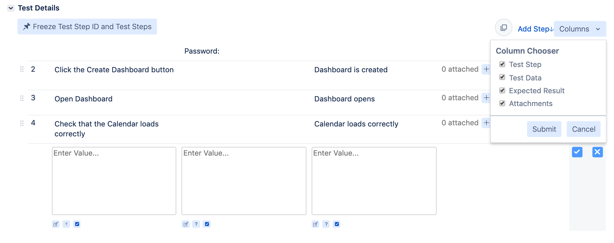 Columns Chooser menu Columns Chooser menu