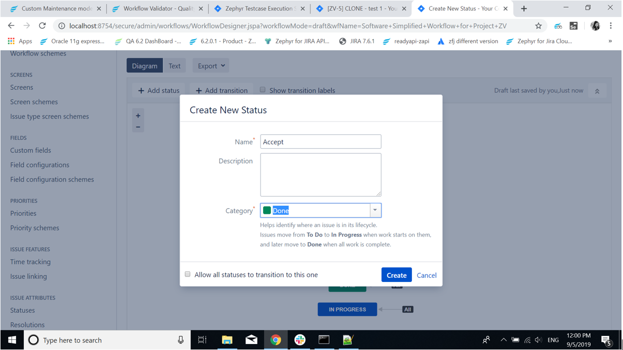 Create new status dialog Create new status dialog
