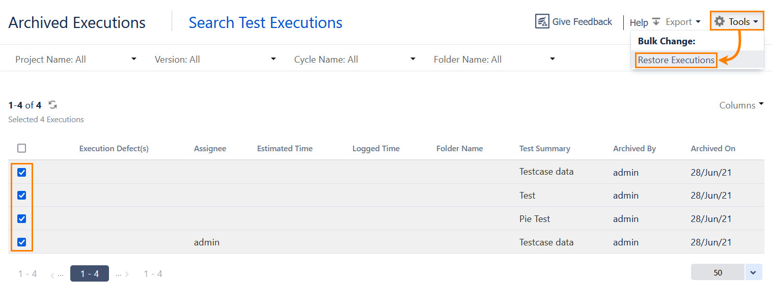 Restore Executions Restore Executions