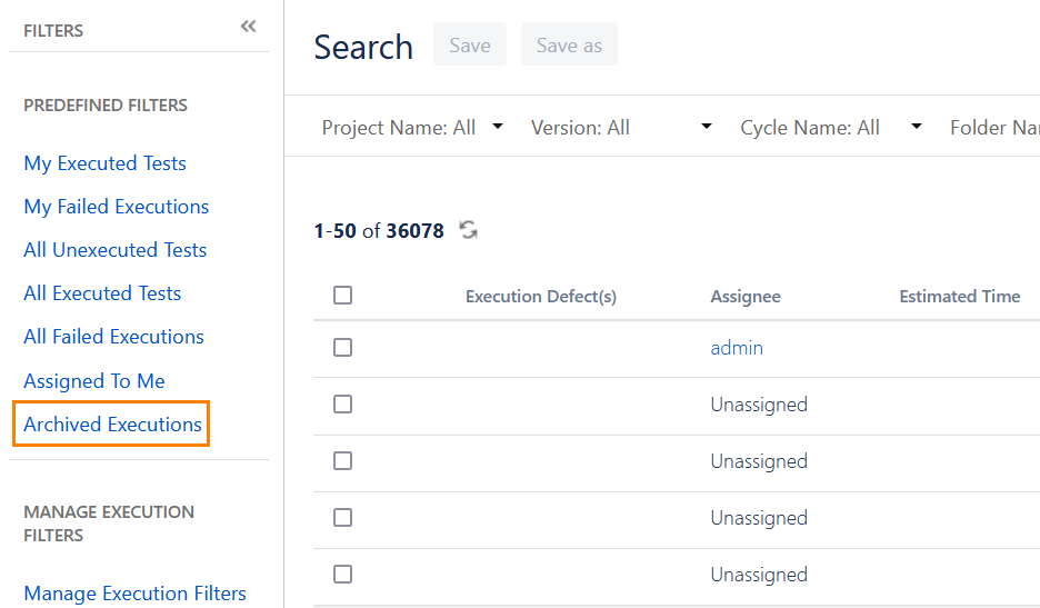 Archived Executions Button Archived Executions Button
