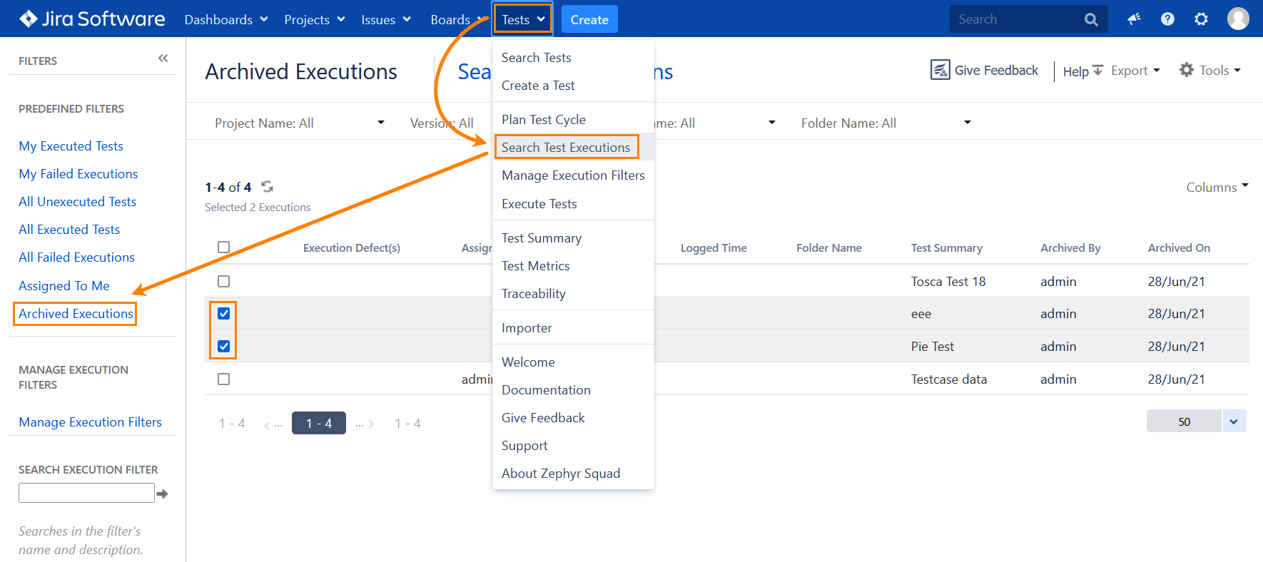 Archived Executions Page Archived Executions Page