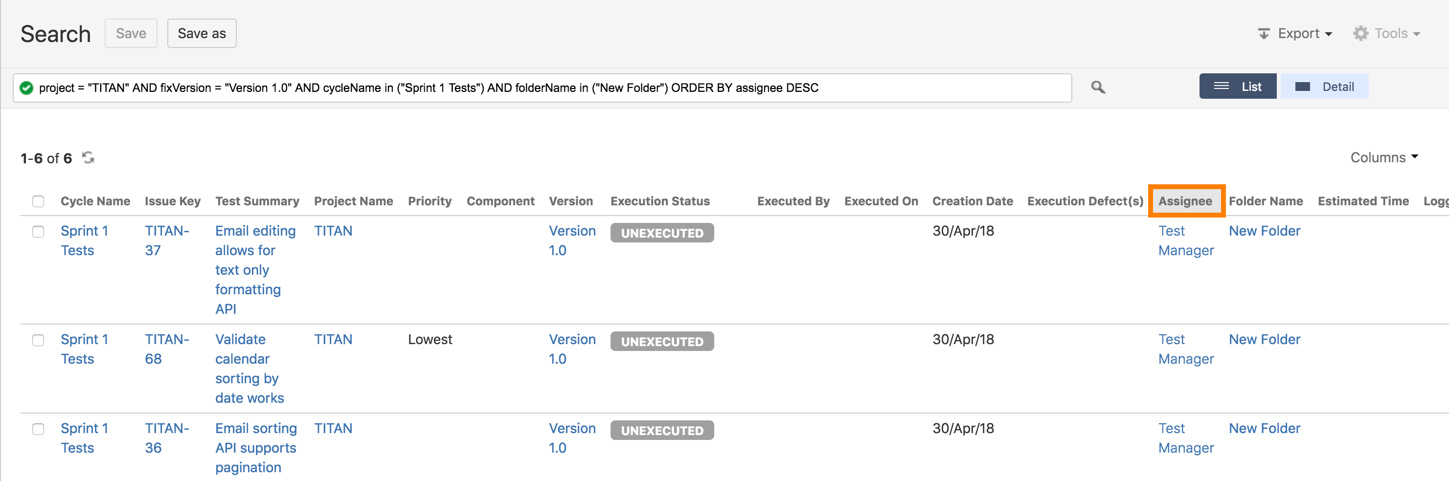 Assigned test cycles Assigned test cycles