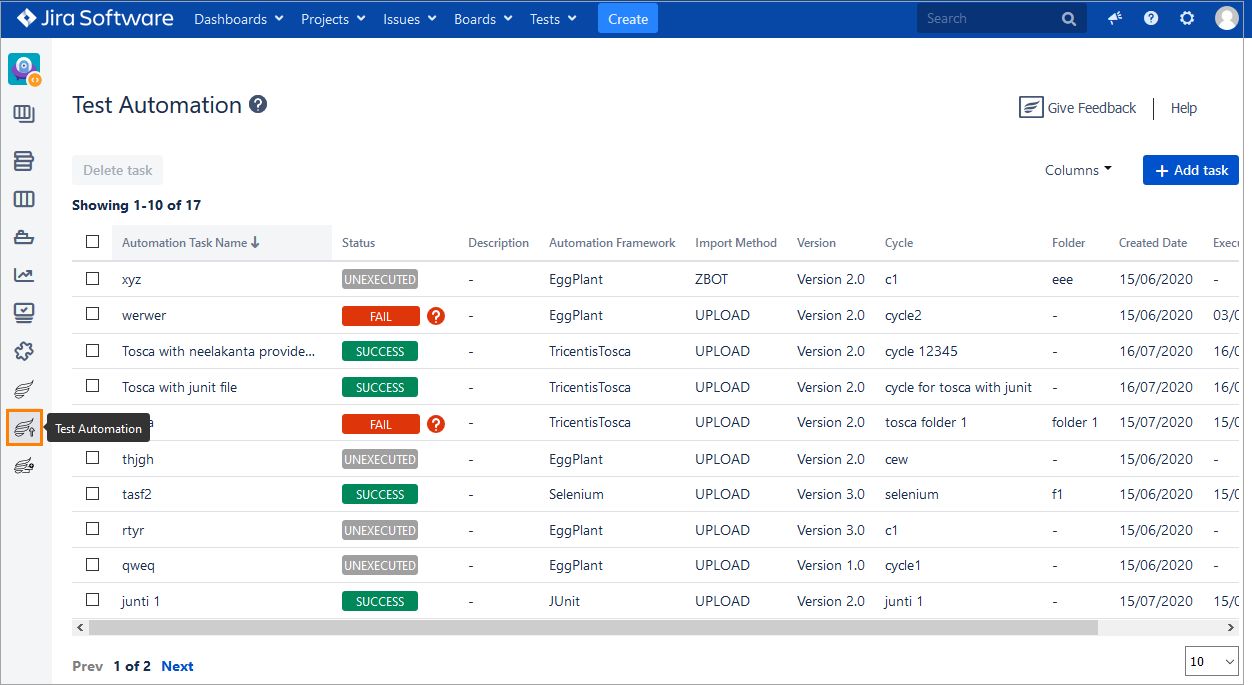 Test Automation page Test Automation page