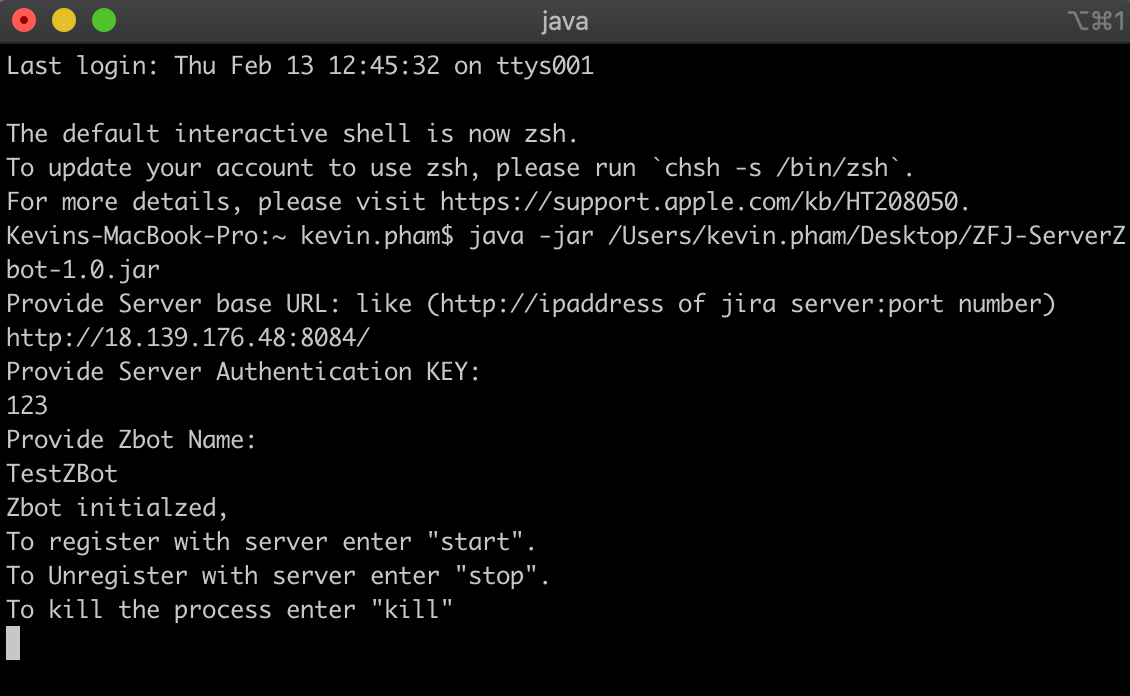 ZBot action command ZBot action command