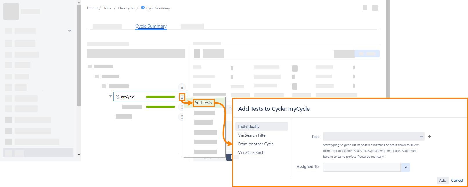 Add tests from dropdown menu Add tests from dropdown menu