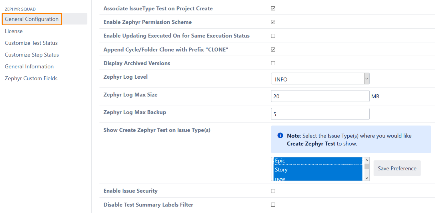 General configuration page General configuration page