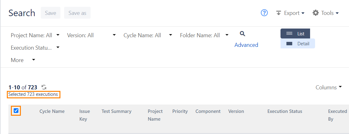 Select all executions Select all executions