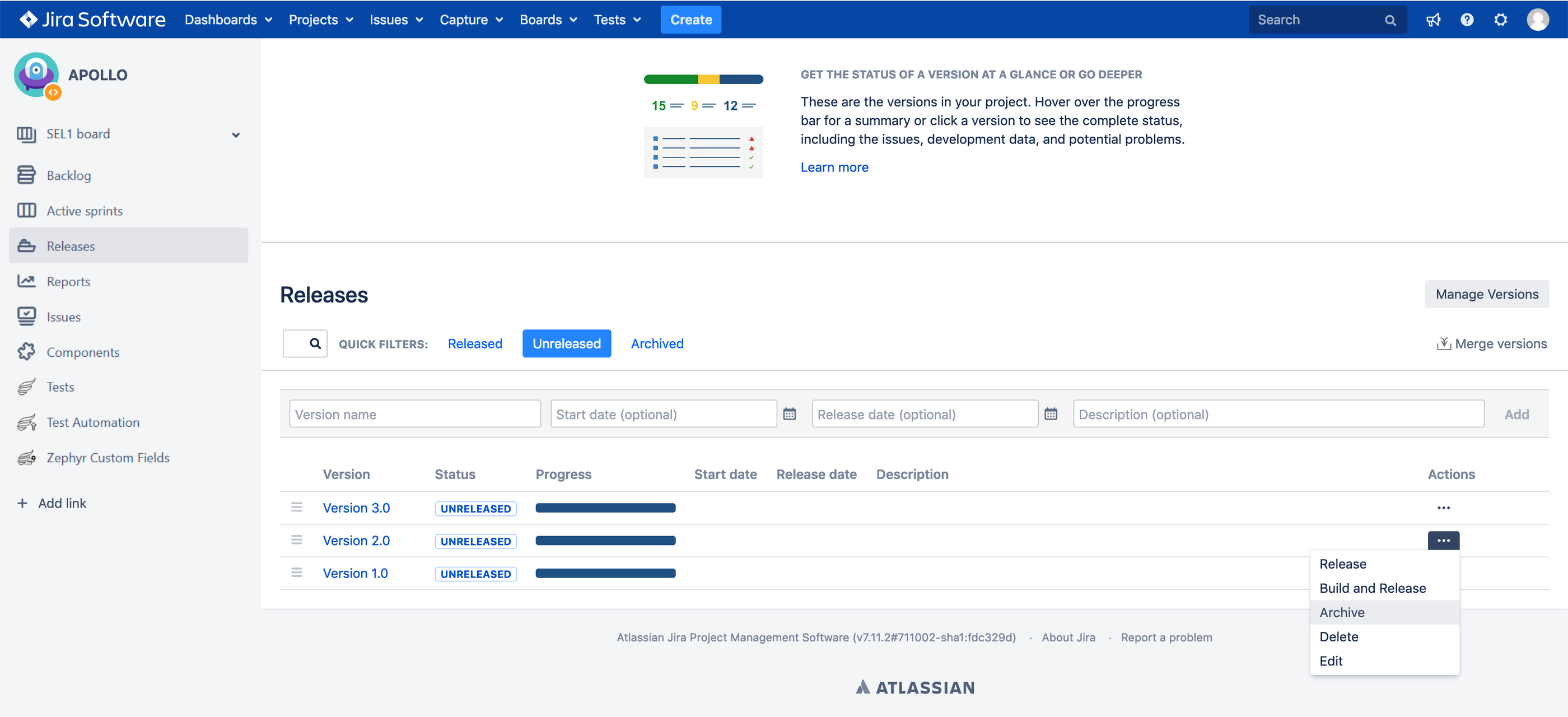 Archive version option Archive version option