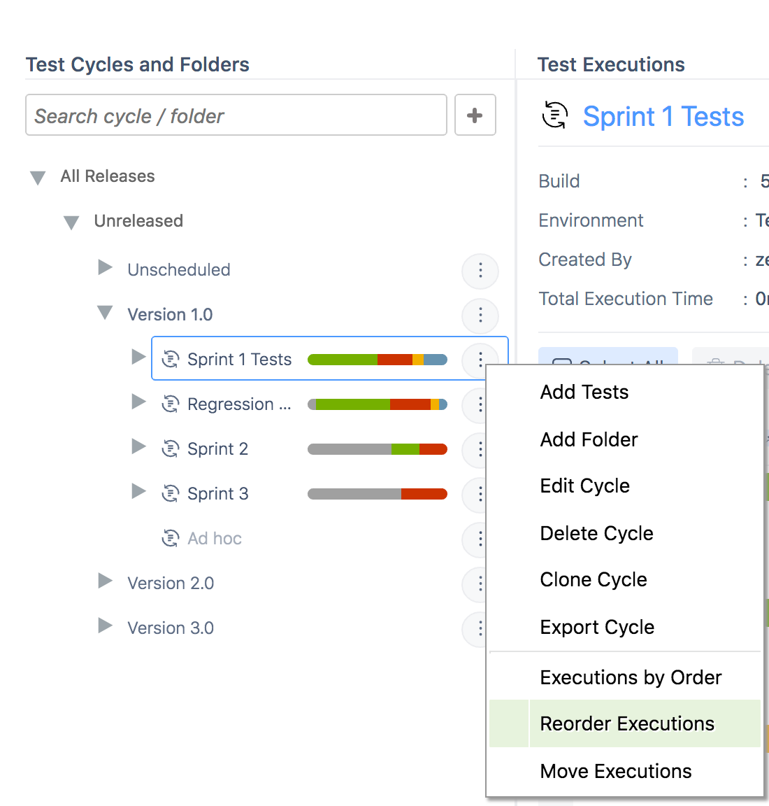 Reorder executions button Reorder executions button