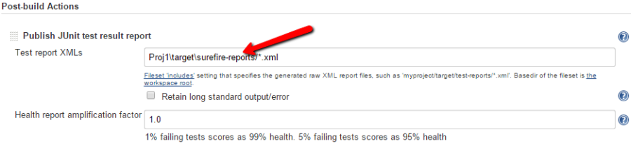 Post-build actions section Post-build actions section